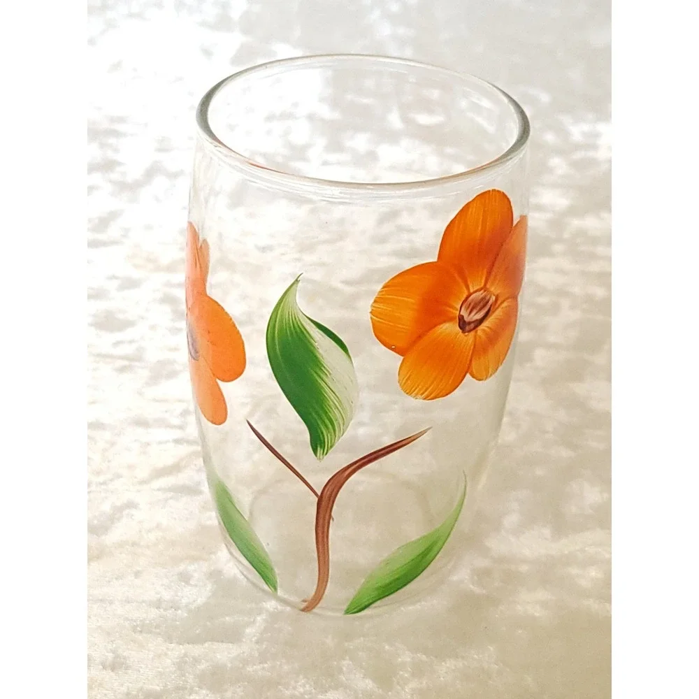 8 Vtg MCM Hand Painted Floral Juice Glasses Flower Tumblers Bartlett Collins